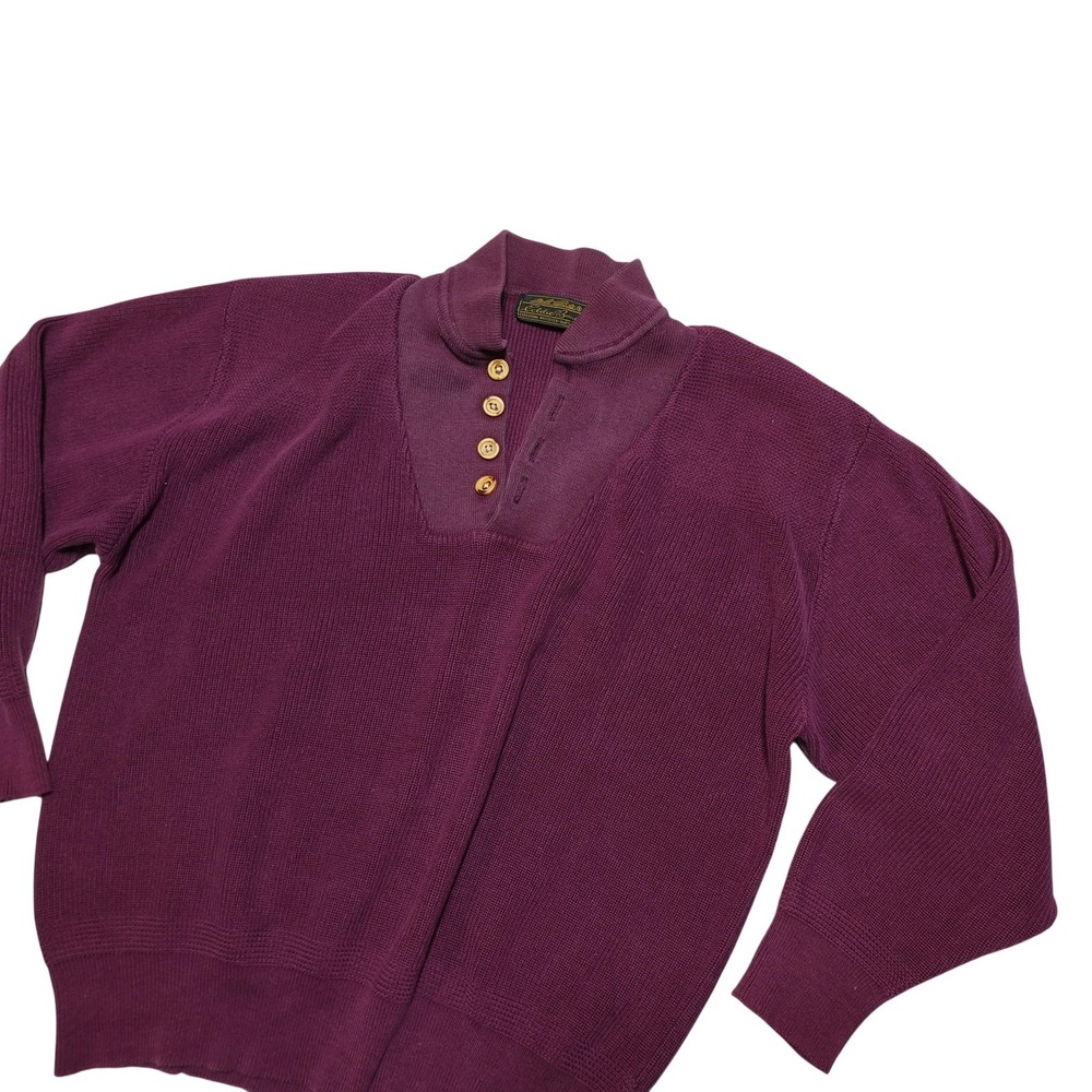 Eddie Bauer Sweater Mens XL Purple Cotton Henley Mock Neck Knit Pullover